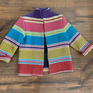 Painted Pony Jacket Colorful Stripes Tapestry Size Small Mock Neck Open Front